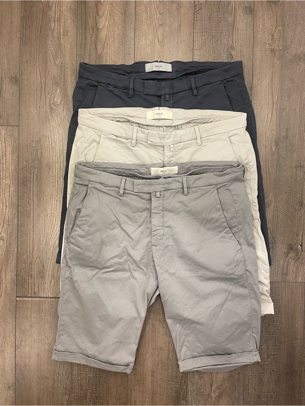 Briglia 1949 Size 50 Slim Fit Shorts Bundle – 3 Pairs Navy Beige Gray Made Italy